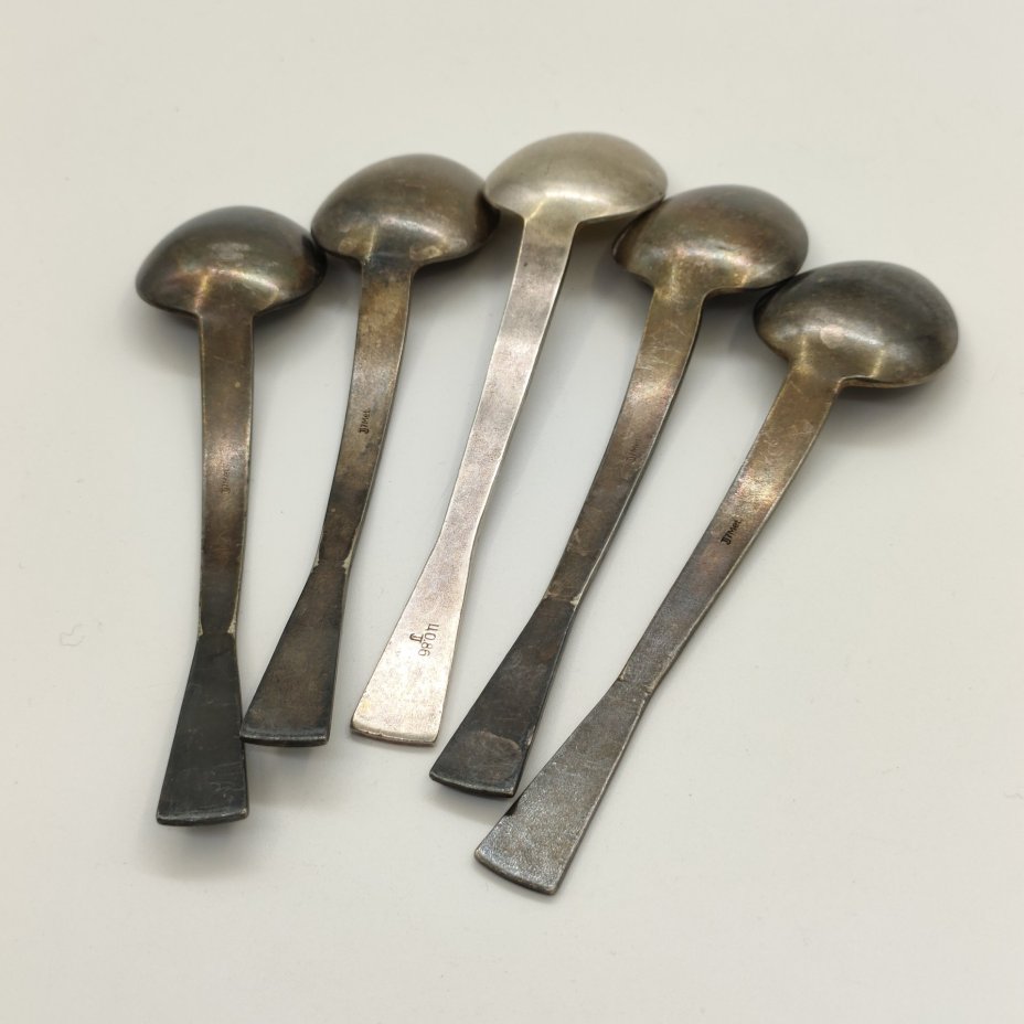 Набор из 5-ти кофейных ложек с геометрическим декором (в подборе), мНЦ (медь-никель-цинк), золочение, Таллинский ювелирный завод, СССР, 1960-1990 гг.