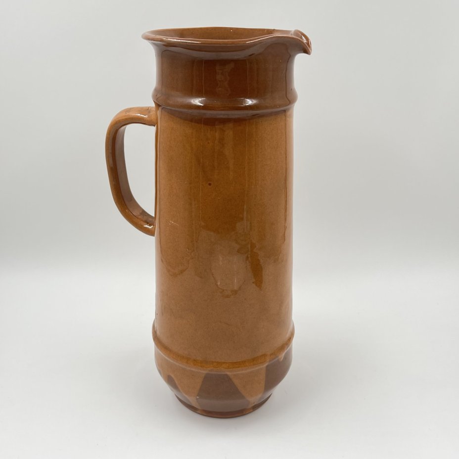 Кувшин с лаконичным декором, керамика, цветные поливы, СССР, 1970-1990 гг.