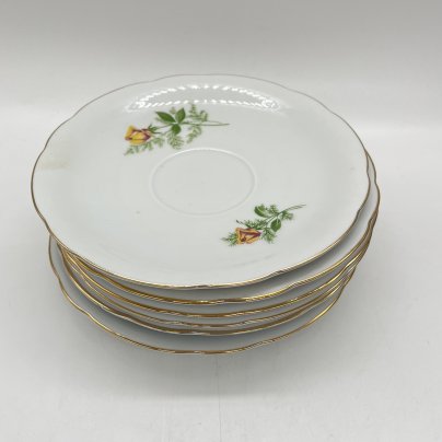 Набор из 6 блюдец с цветочным декором, фарфор, деколь, золочение, Kahla, ГДР, 1960-1990 гг.