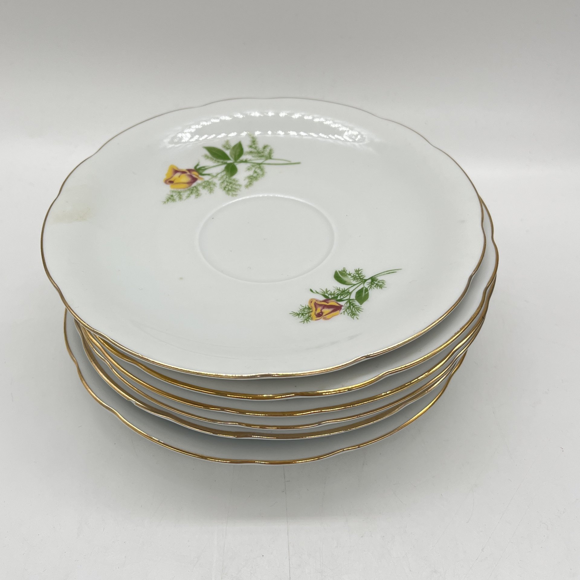 Набор из 6 блюдец с цветочным декором, фарфор, деколь, золочение, Kahla, ГДР, 1960-1990 гг.