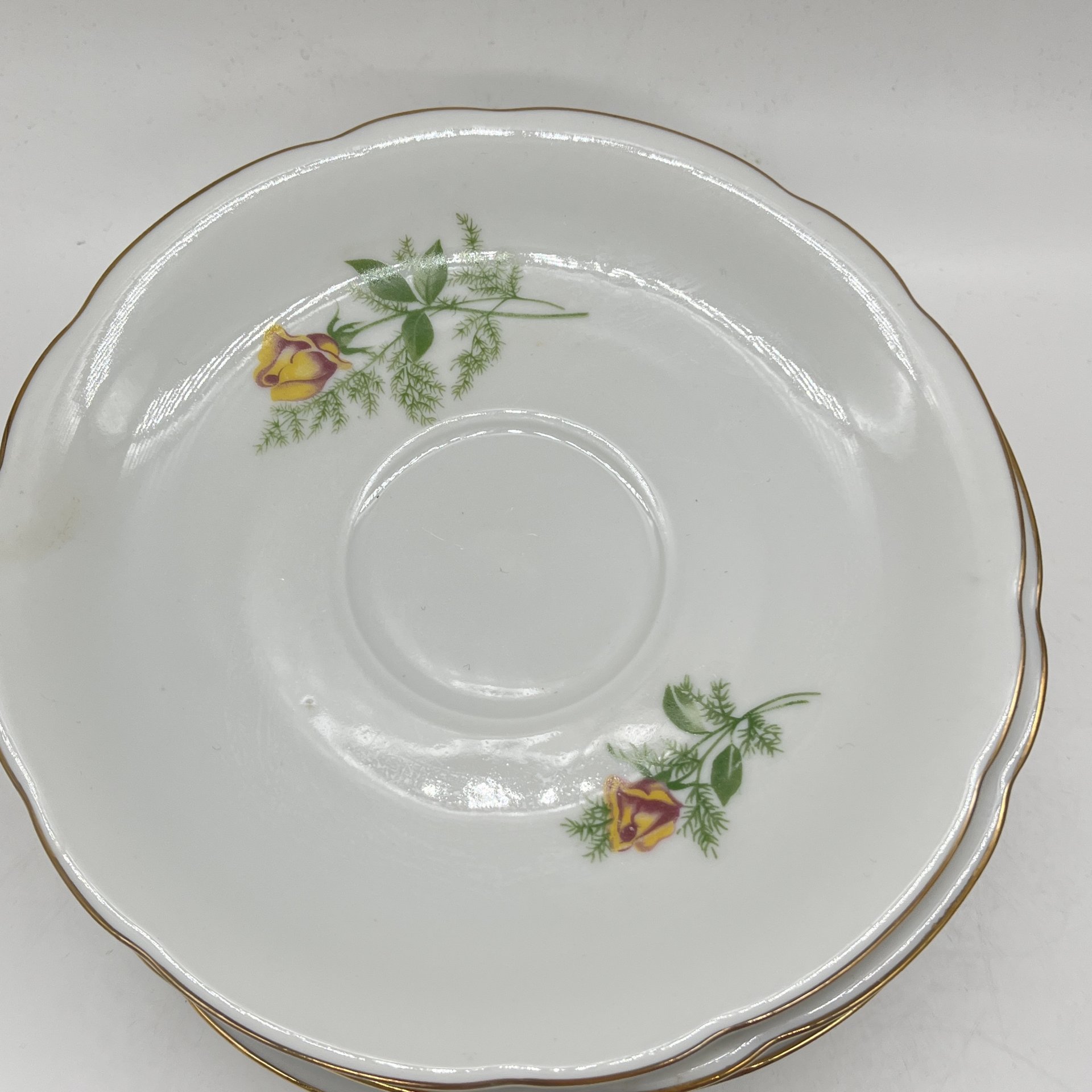 Набор из 6 блюдец с цветочным декором, фарфор, деколь, золочение, Kahla, ГДР, 1960-1990 гг.