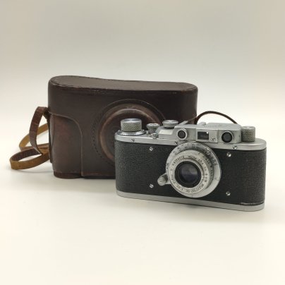 Фотоаппарат "Зоркий" с объективом "Индустар-50" в оригинальном кофре, металл, стекло, пластик, кожа, Красногорский механический завод (КМЗ), СССР, 1948-1956 гг.