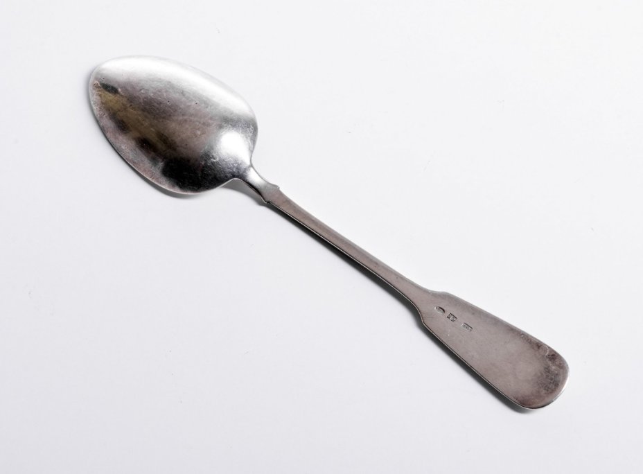 Ложка столовая лаконичной формы, серебро 84 пр., мастер С.К., Российская Империя, 1908-1917 гг.