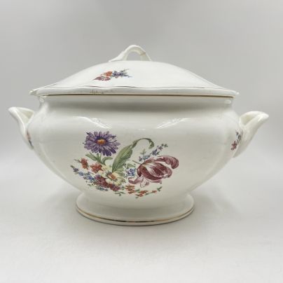 Супница с цветочным декором, фарфор, деколь, золочение, Конаковский фаянсовый завод им. М.И. Калинина (ЗиК Конаково)