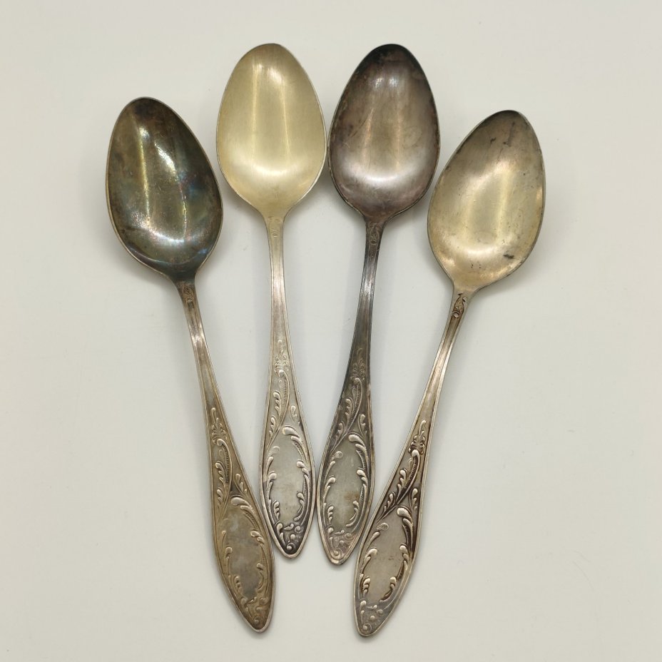 Набор из 4-х столовых ложек "Пламя" (в подборе), Кольчугинский завод цветных металлов, Режевский механический завод (РМ), мНЦ (медь-никель-цинк), СССР, 1960-1990 гг.