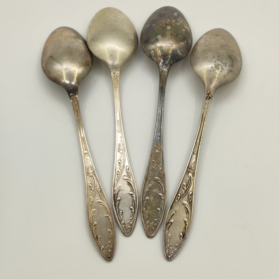 Набор из 4-х столовых ложек "Пламя" (в подборе), Кольчугинский завод цветных металлов, Режевский механический завод (РМ)