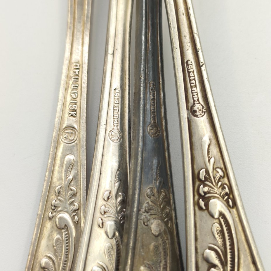 Набор из 4-х столовых ложек "Пламя" (в подборе), Кольчугинский завод цветных металлов, Режевский механический завод (РМ)