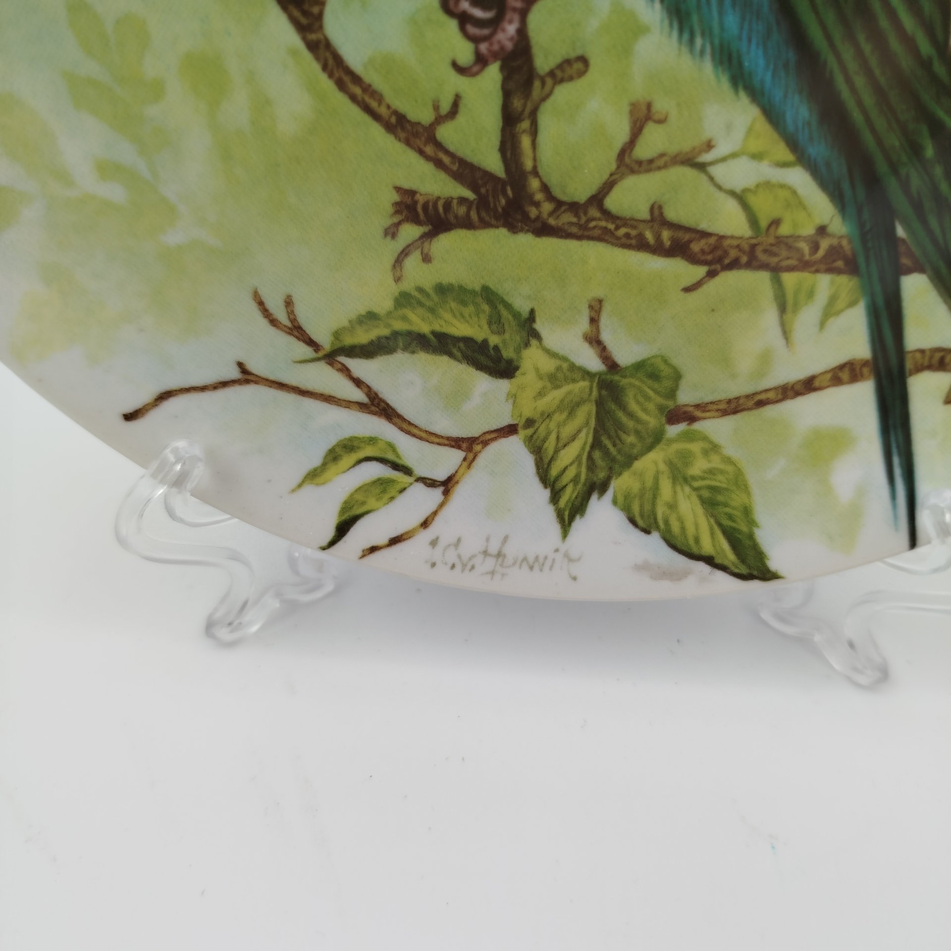 Тарелка декоративная настенная "Золотистая щурка", фарфор, деколь, Дмитровский фарфоровый завод (ДФЗ Вербилки), СССР, 1965-1991 гг.