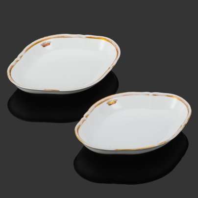 Набор из двух розеток для сервировки с декором в виде короны, фарфор, роспись, золочение, KPM (Königliche Porzellan-Manufaktur), Германия, 1870-1890 гг.