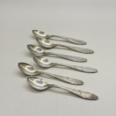 Набор кофейных ложек на 6 персон "Пламя", мНЦ (медь-никель-цинк), Кольчугинский завод цветных металлов, СССР, 1960-1990 гг.