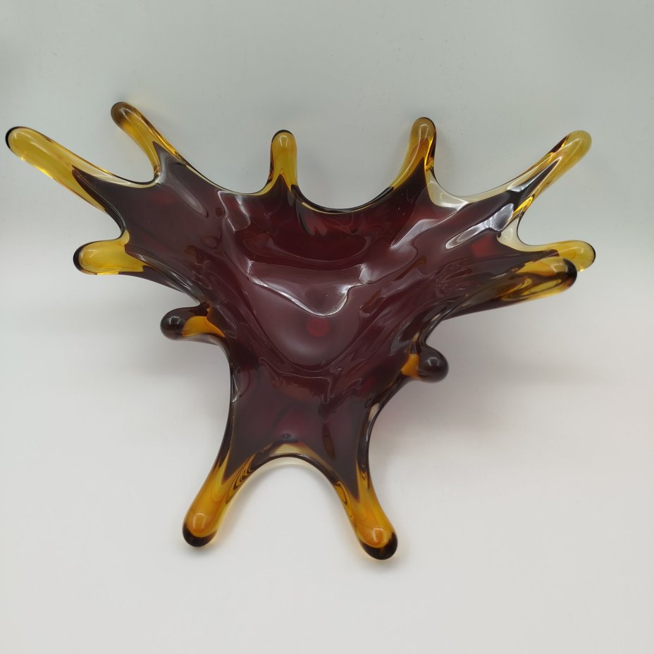 Ваза (конфетница) "Медуза", цветное стекло, гутная техника, СССР, 1970-1990 гг.
