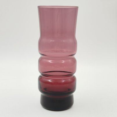 Вазочка марганцевого оттенка, цилиндрической формы с перехватами, цветное стекло, СССР, 1970-1990 гг.