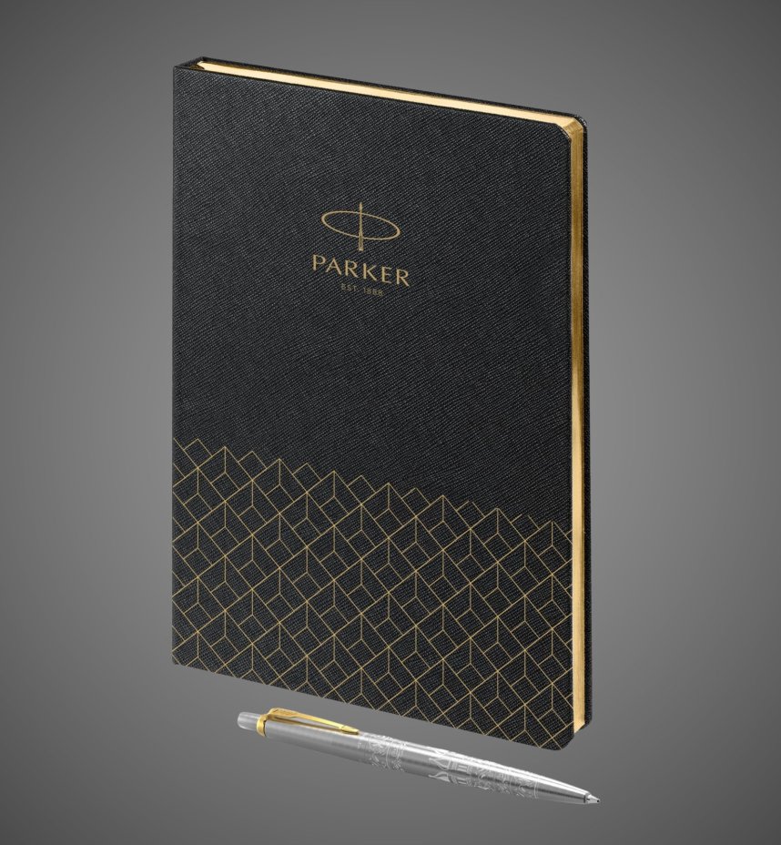 Подарочный набор: Шариковая ручка Parker Jotter Russia SE, цвет: St. Steel GT и Ежедневник недатированный, чёрный, Металлы: латунь, нержавеющая сталь, позолота, позолота