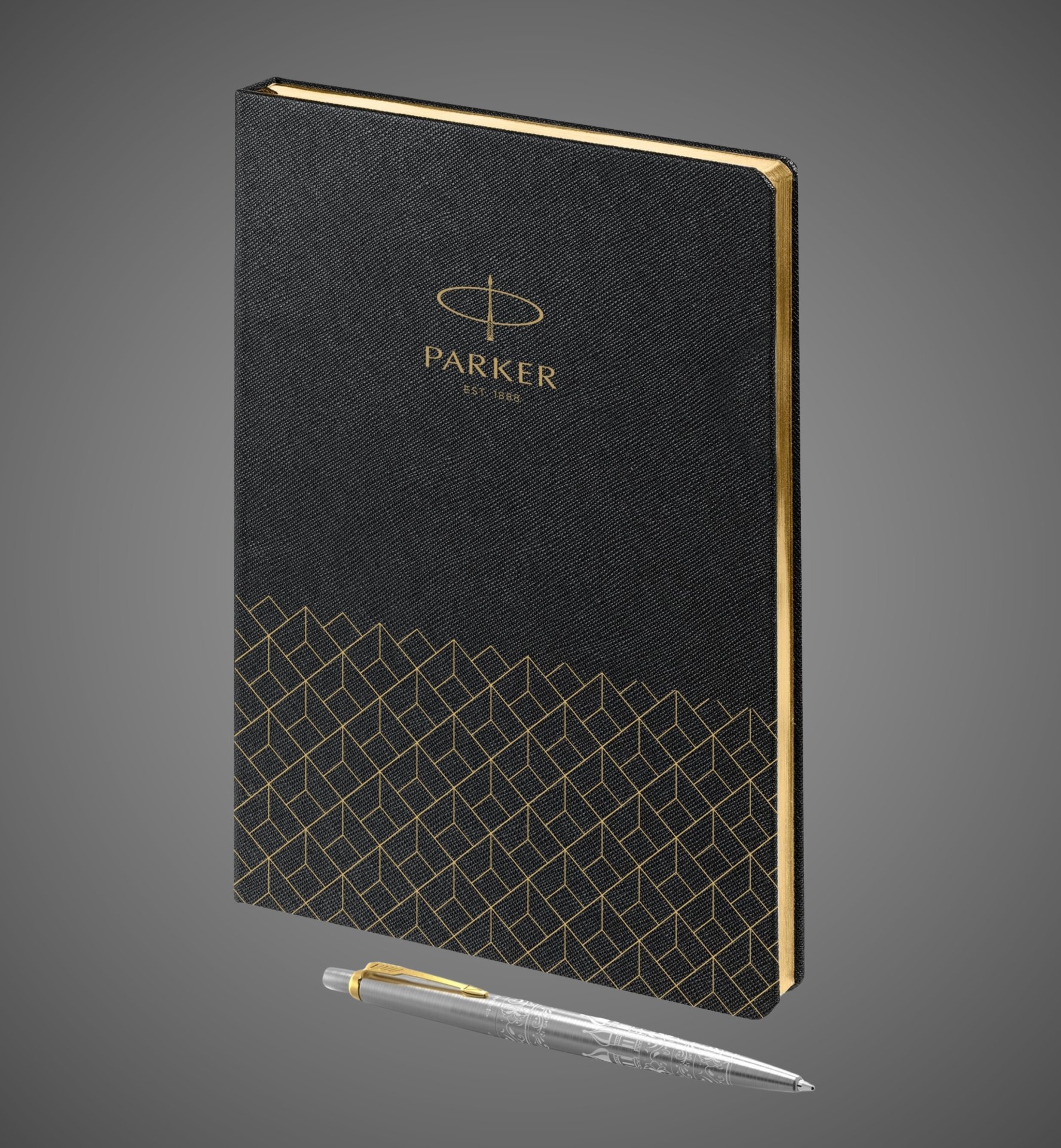 Подарочный набор: Шариковая ручка Parker Jotter Russia SE, цвет: St. Steel GT и Ежедневник недатированный, чёрный, Металлы: латунь, нержавеющая сталь, позолота, позолота