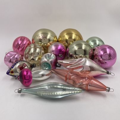 Набор из 15-ти ёлочных игрушек разных форм и размеров, стекло, краска, металл, СССР, 1960-1990 гг.