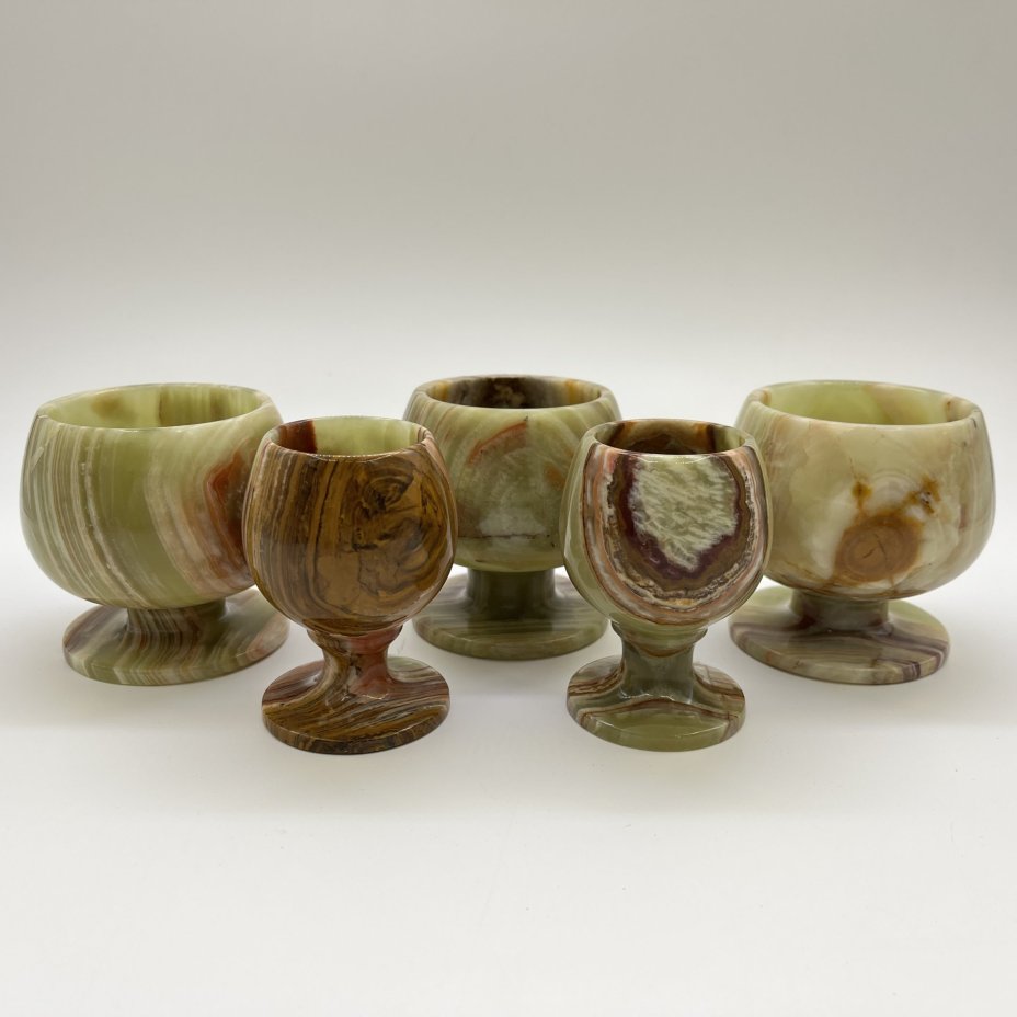 Набор бокалов и рюмок для крепких напитков из натурального камня (5 шт., в подборе), в оригинальной коробке, оникс