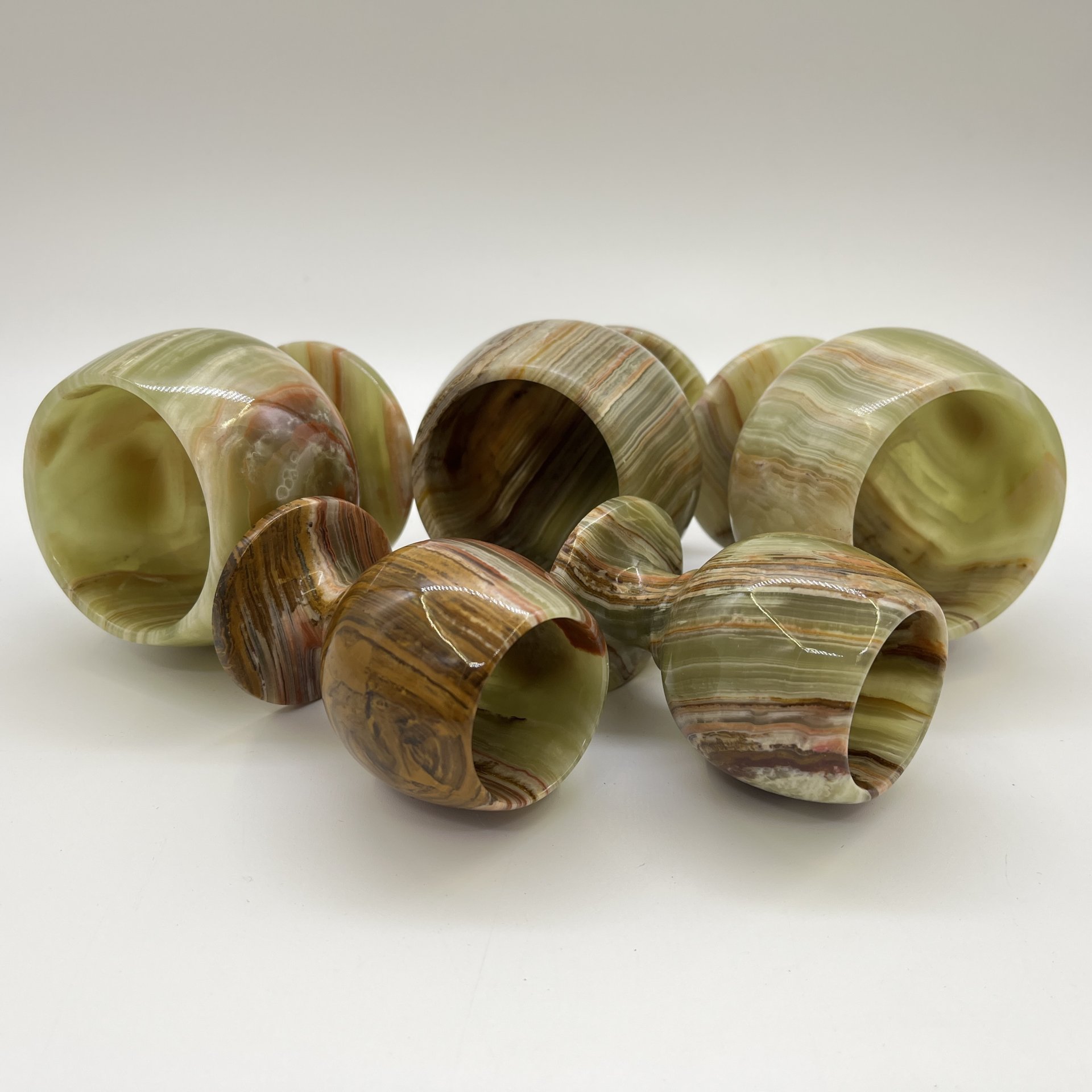 Набор бокалов и рюмок для крепких напитков из натурального камня (5 шт., в подборе), в оригинальной коробке, оникс, Россия, 1990-2010 гг.