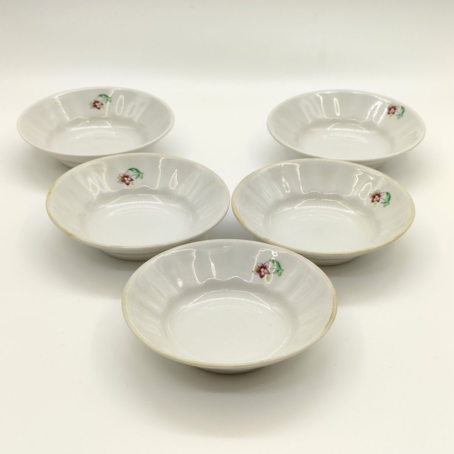 Набор из 5-ти розеток с цветочным декором, фарфор, деколь, Добрушский фарфоровый завод, СССР, 1978-1991 гг.