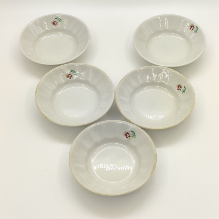 Набор из 5-ти розеток с цветочным декором, фарфор, деколь, Добрушский фарфоровый завод, СССР, 1978-1991 гг.