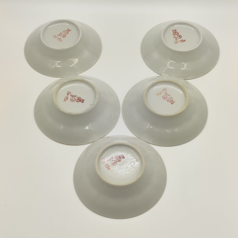 Набор из 5-ти розеток с цветочным декором, фарфор, деколь, Добрушский фарфоровый завод, СССР, 1978-1991 гг.