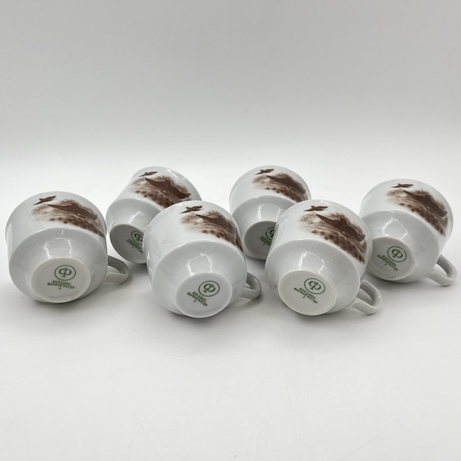 Сервиз кофейный на 6 персон, украшенный изображением дичи (15 предметов), фарфор, деколь, Colditz (Кольдиц), Германия, 1980-1990 гг.