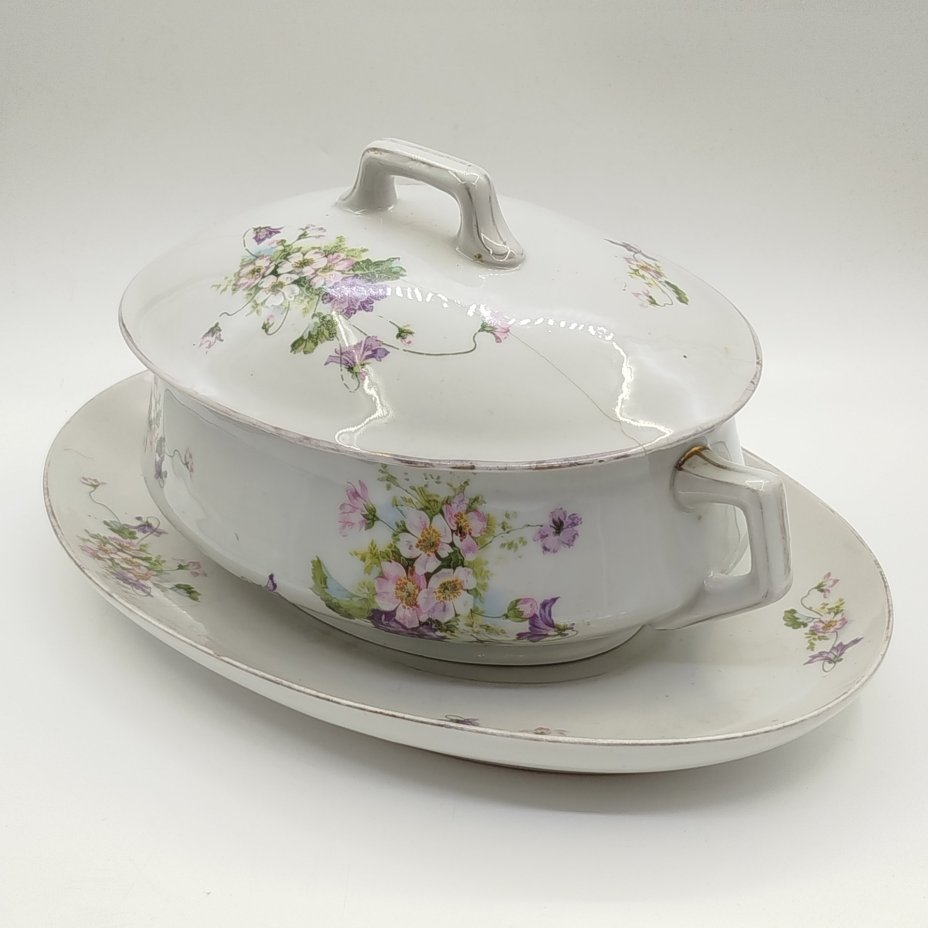 Террина/супница на подставке (для подачи горячих блюд) с цветочным декором