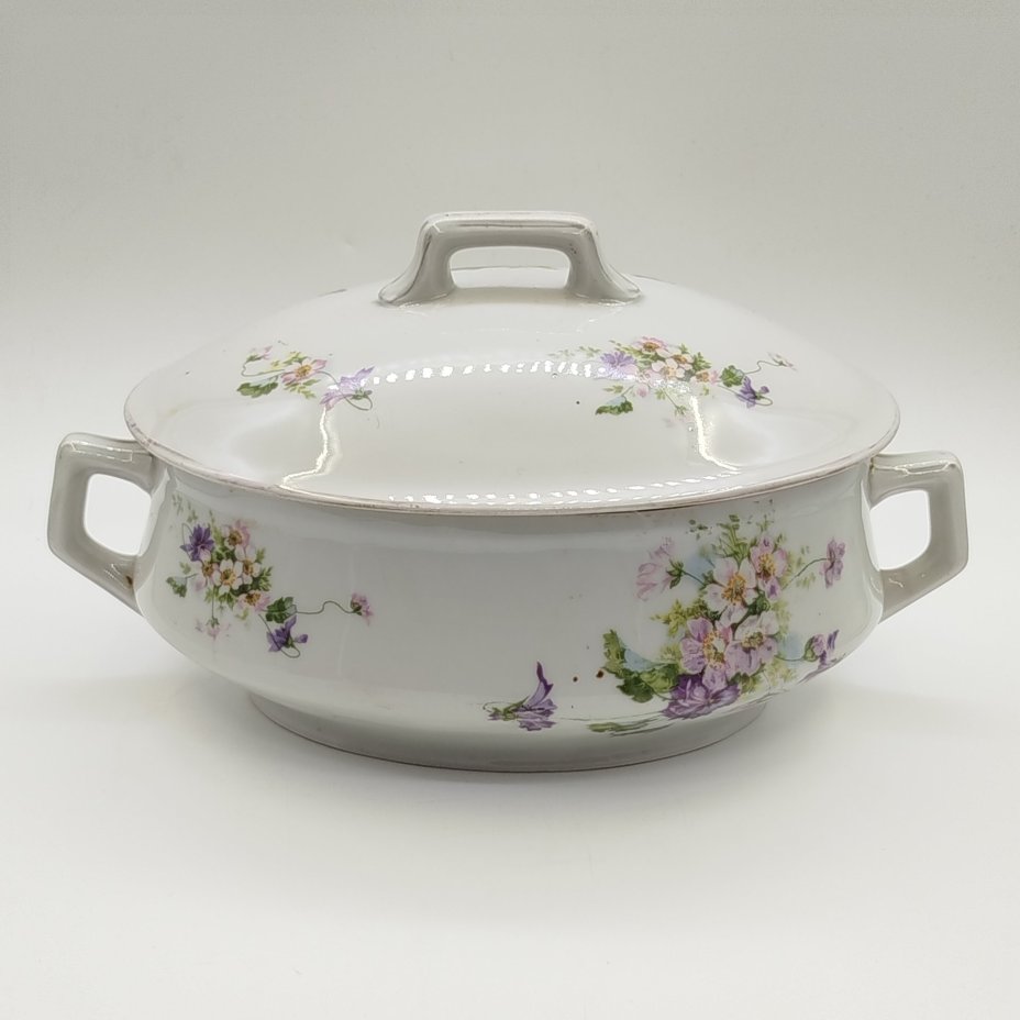 Террина/супница на подставке (для подачи горячих блюд) с цветочным декором