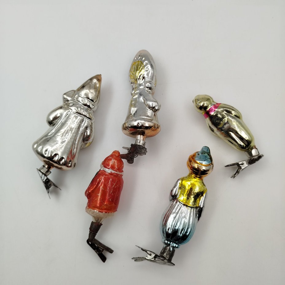 Набор из пяти антропоморфных ёлочных игрушек на прищепках (в подборе)