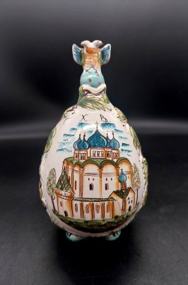 Яйцо пасхальное, декорированное изображением пятикупольного собора и флористическим орнаментом, Предприятие "Ревсан"