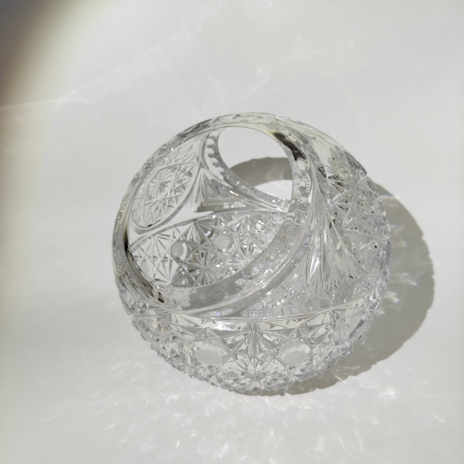 Конфетница с ручкой, хрусталь, гранение, Дятьковский хрустальный завод, СССР, 1970-1980 гг.