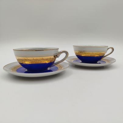 Набор из 2-х кофейных пар, украшенных растительным орнаментом, фарфор, крытье, золочение, Bremer & Schmidt (BES), Германия, 1968-1972 гг.