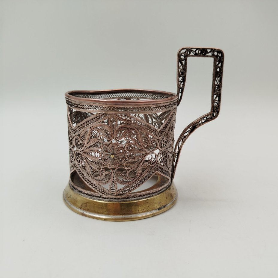 Подстаканник, выполненный в технике ажурной скани, мельхиор (медь-никель), Казаковский завод художественных изделий (КХИ), СССР, 1957 г.