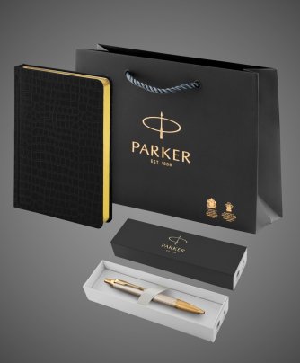 Подарочный набор:Шариковая ручка Parker IM Premium Warm Silver (grey) GT и Ежедневник недатированный А5 черный, Металлы: латунь, позолота, позолота