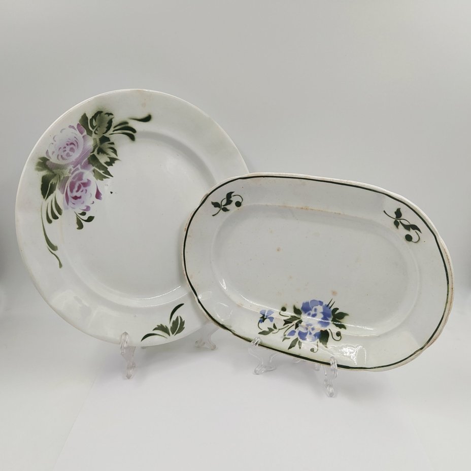 Набор из блюда и тарелки с цветочным декором, экспортное клеймо "Foreign made"