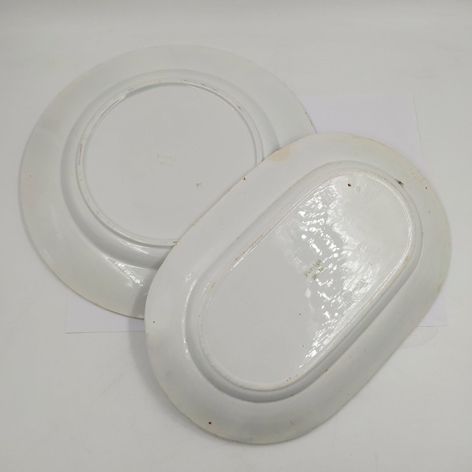 Набор из блюда и тарелки с цветочным декором, экспортное клеймо "Foreign made"