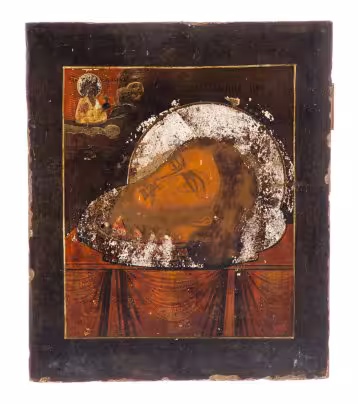 Икона "Глава Иоанна Предтеча", дерево, темпера, Российская Империя, 1850-1900 гг.