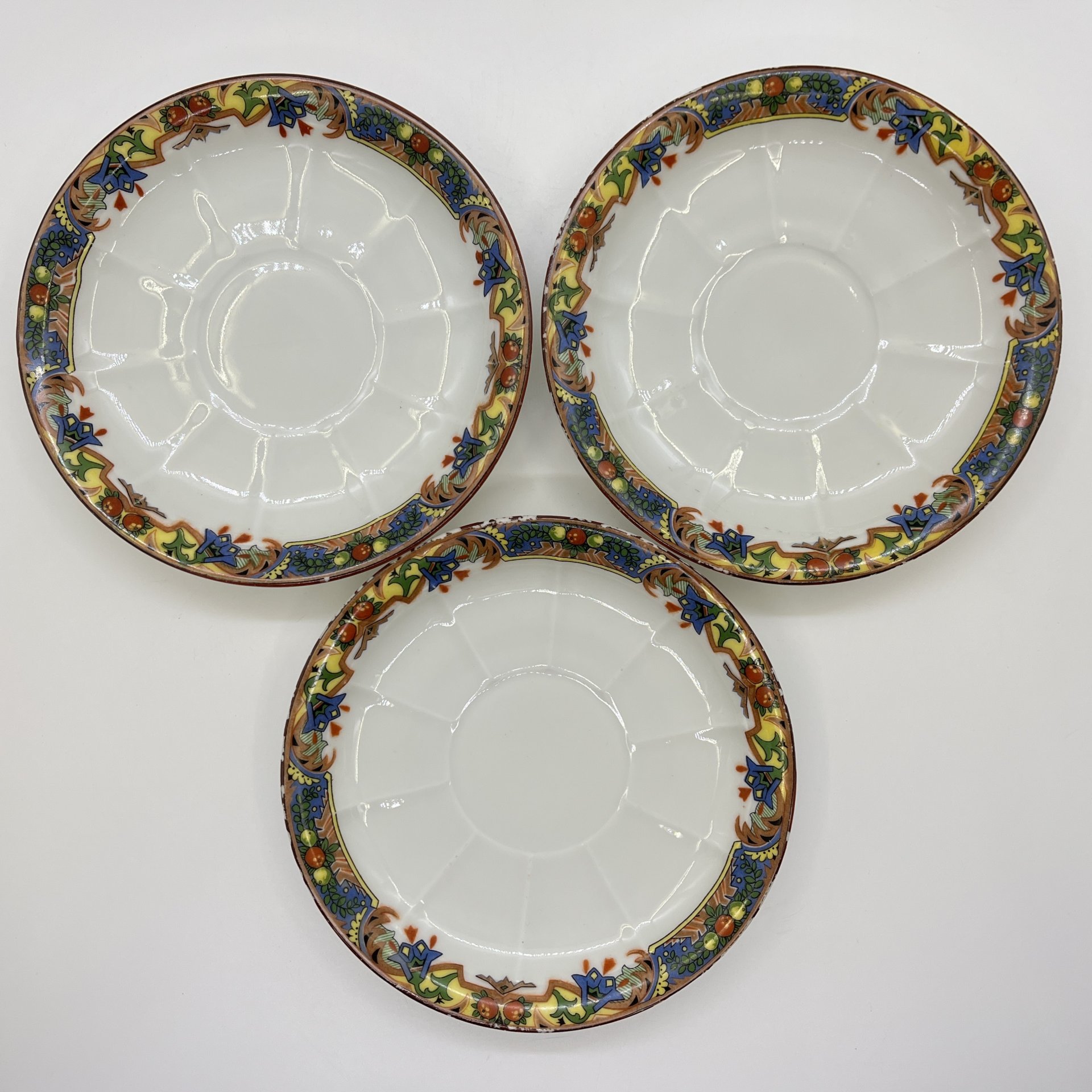 Набор из 3-х чайных пар  с геометрическим растительным декором в стиле Art Deco, Porzellan-Union, фарфор, деколь, Чехословакия, 1921-1927 гг.