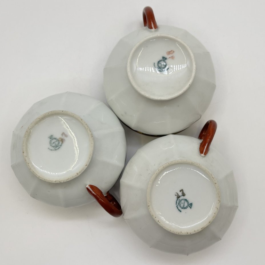 Набор из 3-х чайных пар  с геометрическим растительным декором в стиле Art Deco, Porzellan-Union