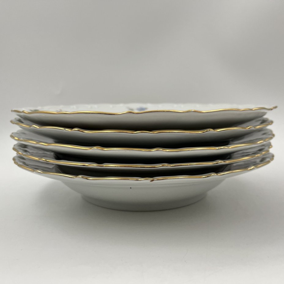 Набор из 5-ти суповых тарелок с цветочным декором и рельефным бортом