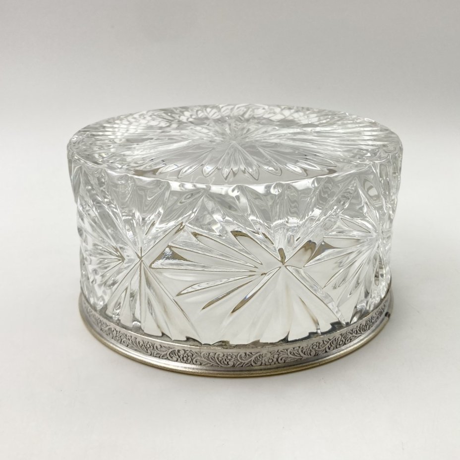 Ваза (конфетница) с орнаментальным ободком, хрусталь, мельхиор, СССР, 1960-1990 гг.