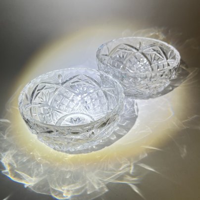 Две розетки с резным геометрическим декором, хрусталь, алмазная грань, СССР, 1970-1990 гг.