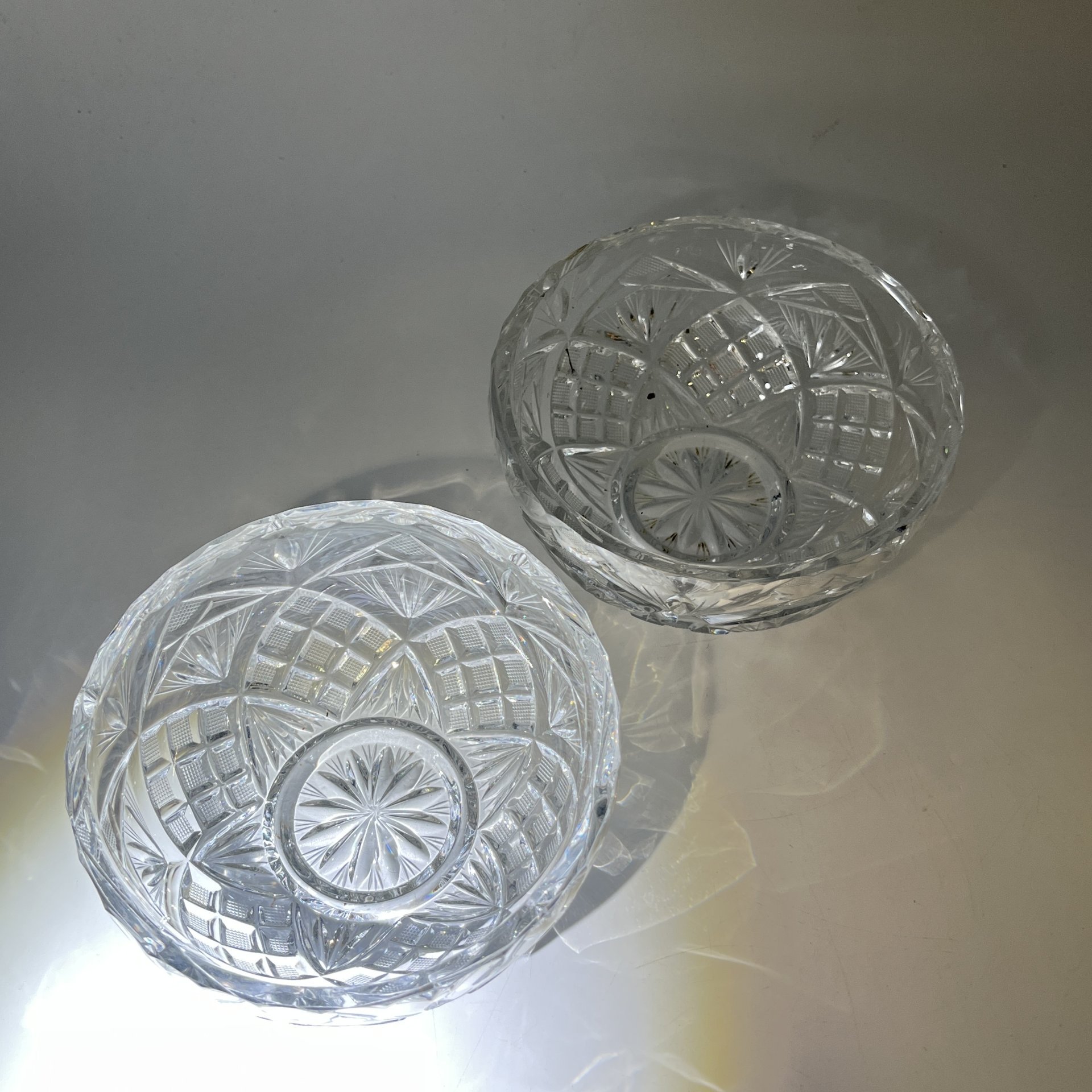 Две розетки с резным геометрическим декором, хрусталь, алмазная грань, СССР, 1970-1990 гг.