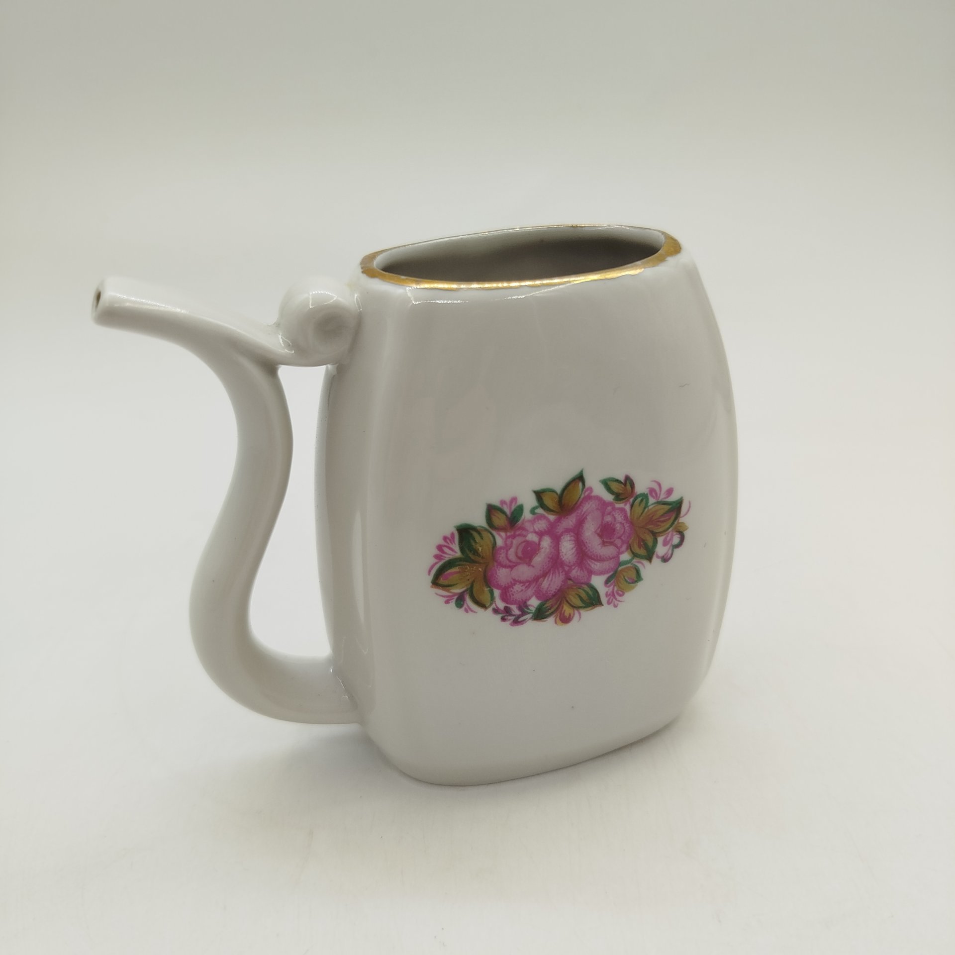 Бюветница (поильник) с растительным декором, фарфор, деколь, золочение, Городницкий фарфоровый завод, СССР, 1970-1991 гг.