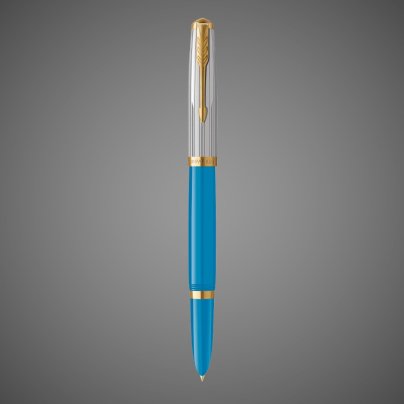 Перьевая ручка Parker 51 Premium Turquoise GT и кожаный чехол на молнии перо; M/F, чернила: Black,Blue, в подарочной упаковке., Металлы: нержавеющая сталь, Позолота 23 Ct, смола