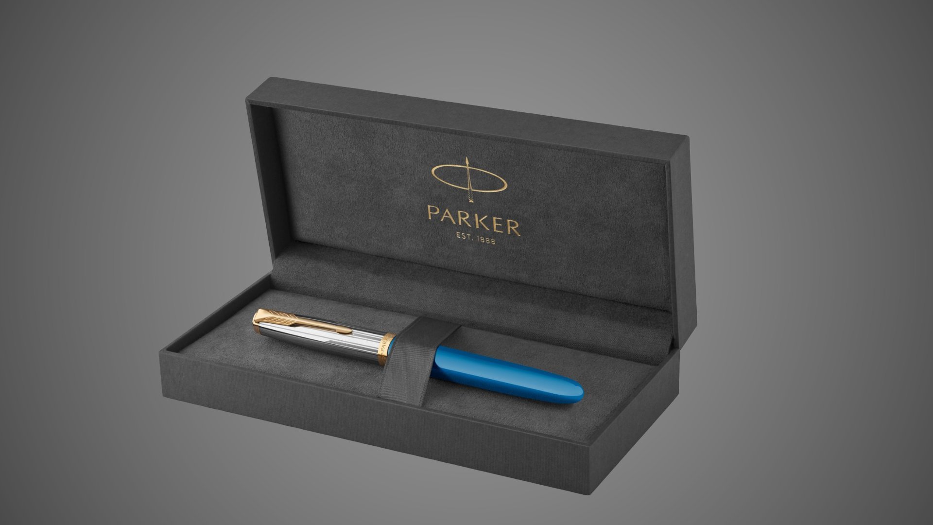 Перьевая ручка Parker 51 Premium Turquoise GT и кожаный чехол на молнии перо; M/F, чернила: Black,Blue, в подарочной упаковке., Металлы: нержавеющая сталь, Позолота 23 Ct, смола