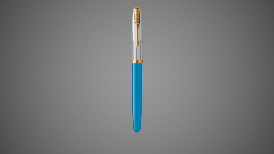 Перьевая ручка Parker 51 Premium Turquoise GT и кожаный чехол на молнии перо; M/F, чернила: Black,Blue, в подарочной упаковке., Металлы: нержавеющая сталь, Позолота 23 Ct, смола
