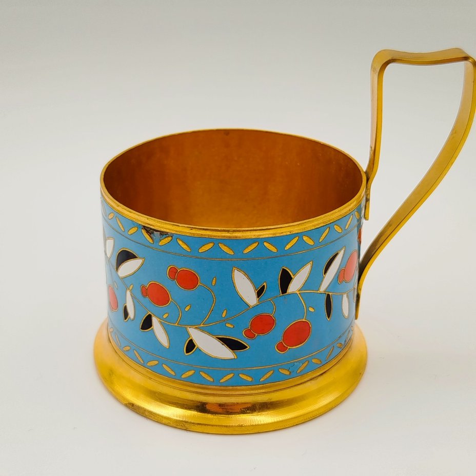 Подстаканник "Клюква", латунь, эмаль, золочение, Ленинградская ювелирная фабрика, СССР, 1970-1980 гг.