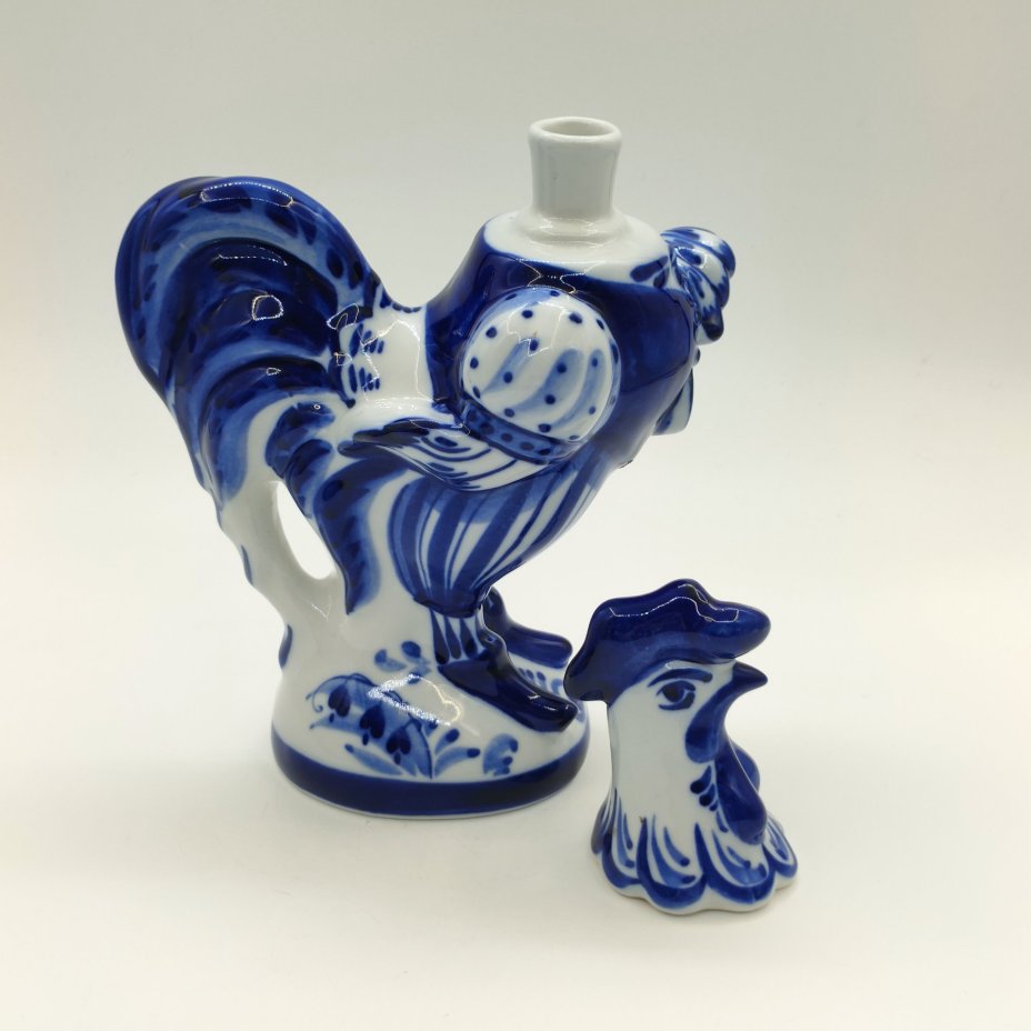 Штоф "Петух", росп. Капитина, Гжель, фарфор, роспись, Россия, 1998-2015 гг.