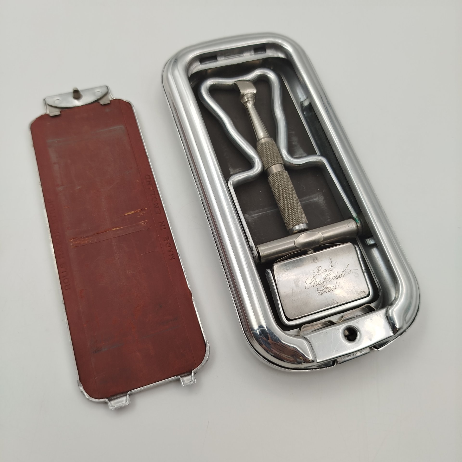 Станок бритвенный "Viscount" в футляре и оригинальной коробке, Rolls Razor, металл, картон, печать, Великобритания, 1954 г.