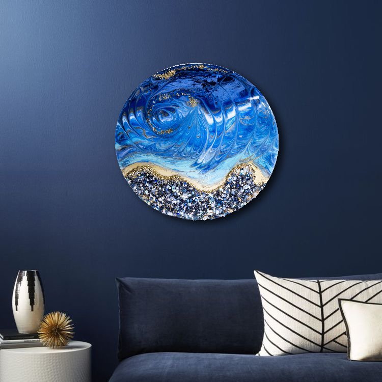 Панно настенное декоративное "Морской берег", авторская работа в технике Resin Art, глянцевое 3D покрытие, камень, Россия, 2021 г.